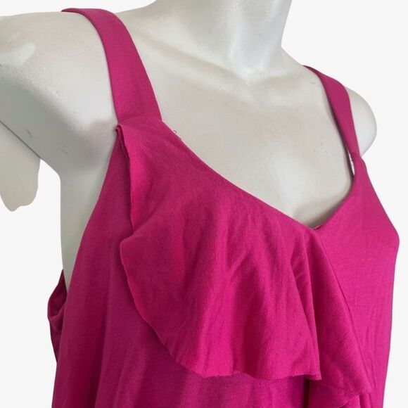 SPENSE Bright Pink Jersey Knit Maxi Sleeveless Ruffle Stretch Casual Dress sz M - Picture 8 of 16